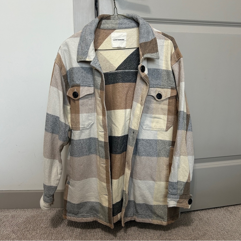Lucky Brand Plaid Jacket in Cream, Gray & Brown